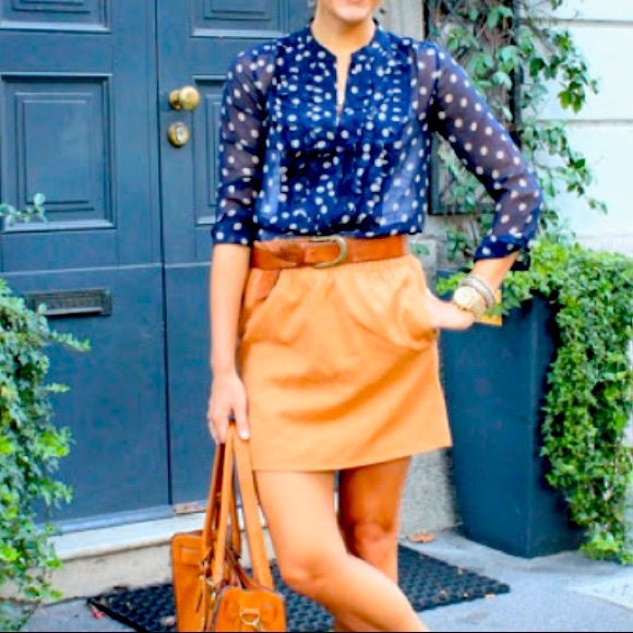 J. Crew Tops - J. Crew silk polka dot top navy/tan sheer sz. 6